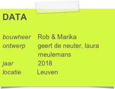 DATA

bouwheer    Rob & Marika
ontwerp       geert de neuter, laura      
                    meulemans
jaar              2018
locatie         Leuven
