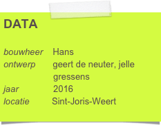 DATA

bouwheer    Hans
ontwerp       geert de neuter, jelle      
                    gressens
jaar              2016
locatie         Sint-Joris-Weert