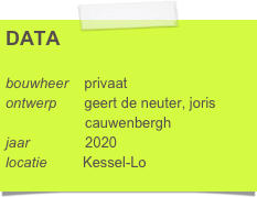 DATA

bouwheer    privaat
ontwerp       geert de neuter, joris 
                    cauwenbergh
jaar              2020
locatie         Kessel-Lo