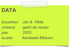 DATA

bouwheer    Jan &  Hilde
ontwerp       geert de neuter     
jaar              2003
locatie         Kersbeek-Miskom